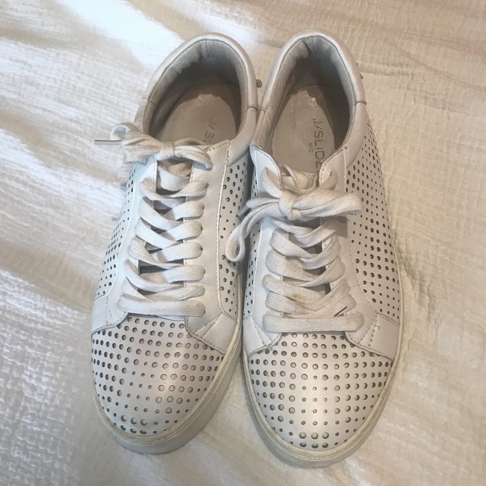 J slide white sneakers